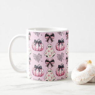 Pink Coquette Pumpkin Ghosts Halloween Pattern Coffee Mug