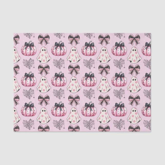 Pink Coquette Pumpkin Ghosts Halloween Pattern  Tissue Paper (Front)