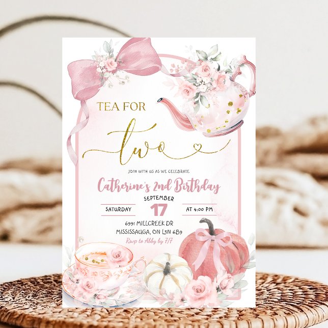 Pink Coquette Pumpkin Tea For Two Second Birthday Invitation (Creator Uploaded)
