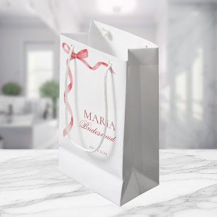 Pink Coquette Ribbon Bow Bridal Shower Bridesmaid Small Gift Bag