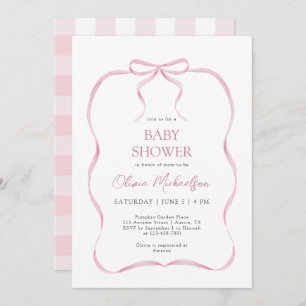 Pink Coquette Ribbon Bow Modern Girl Baby Shower Invitation