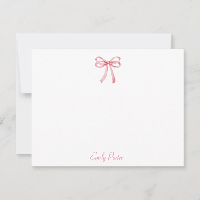 Pink Coquette Ribbon Personalised Note Cards (Front)
