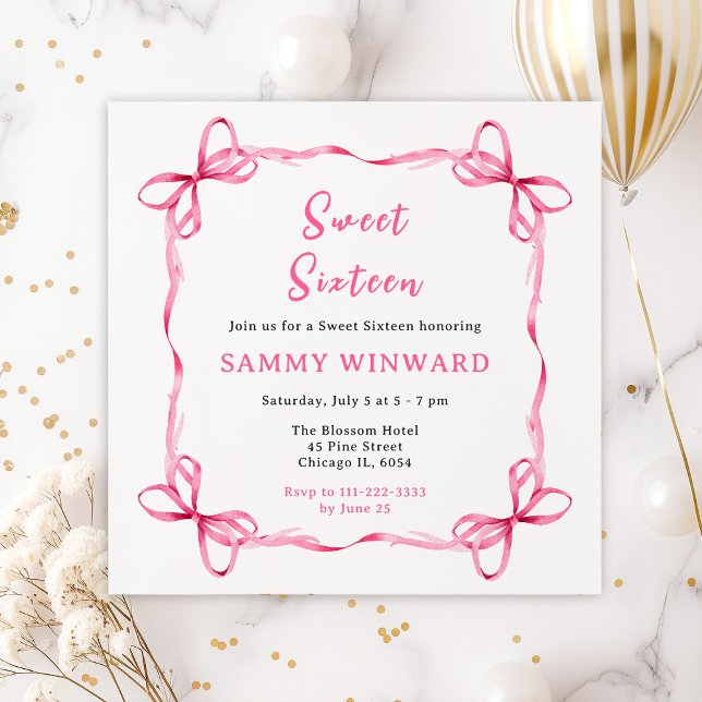 Pink Coquette Ribbon Sweet Sixteen Invitation (Creator Uploaded)