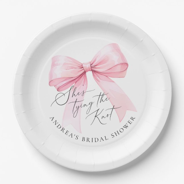 Pink Coquette She's Tying the Knot Bridal Shower Paper Plate (Front)