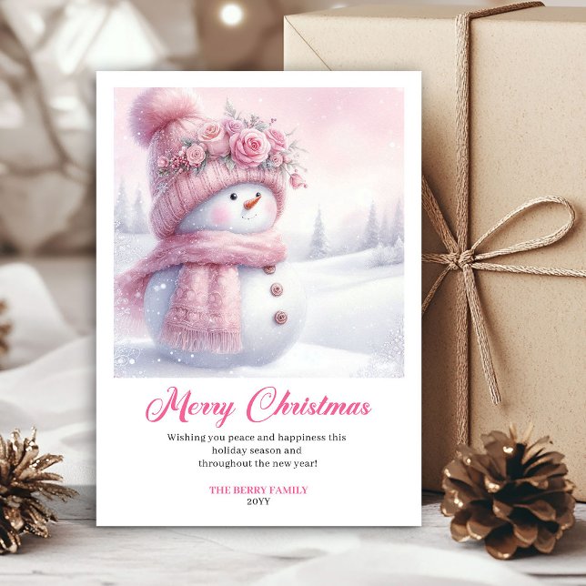 Pink coquette snowman kids card editable instant (Pink coquette snowman kids card editable instant)