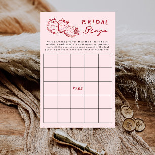 Pink Coquette Strawberry Bridal Bingo Game Card