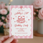 Pink Coquette Striped Vintage Bow 21st Birthday Invitation<br><div class="desc">Celebrate in charming, feminine style with this Pink Coquette Striped Vintage Hand Drawn Birthday Invitation, a sweet and stylish design inspired by the popular coquette aesthetic. Featuring a delicate hand drawn vintage cake illustration topped with bows and cherries and a customizable birthday number, this invitation brings playful nostalgia and modern...</div>