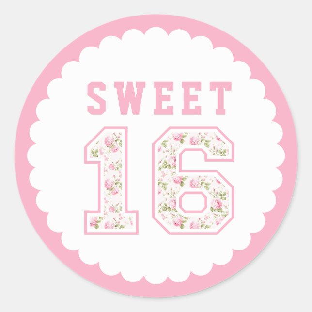 Pink Coquette Sweet 16 University Classic Round Sticker (Front)