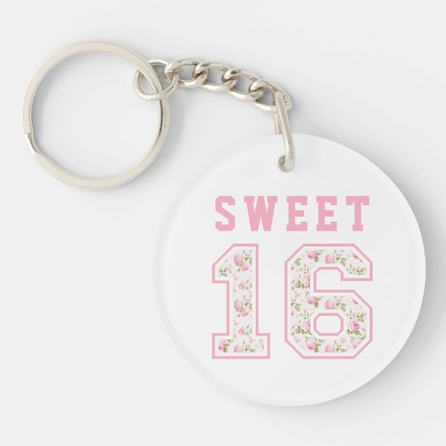 Pink Coquette Sweet 16 University Key Ring (Front)