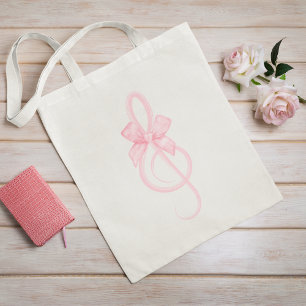 Pink Coquette Treble Clef Music Bow Tote Bag