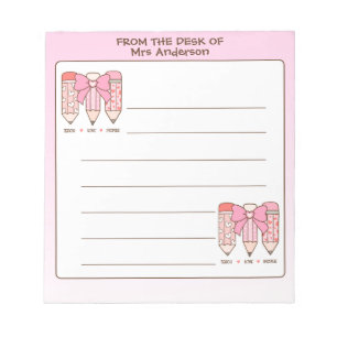 Pink Coquette Valentine Teacher Pencil Custom Notepad