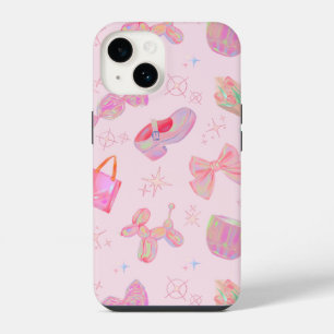 Pink Coquette Y2K Kitsch Ribbon Shoe Pattern iPhone 14 Case