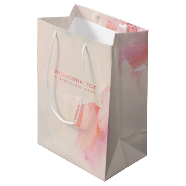Pink & Coral Abstract Art Painting Custom Text   Medium Gift Bag (Front Angled)