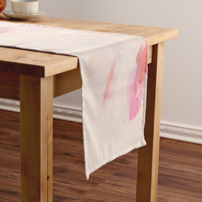Pink & Coral Abstract Art Painting Custom Text   Short Table Runner (In Situ)