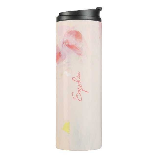 Pink & Coral Abstract Art Painting Name Thermal Tumbler (Rotated Left)