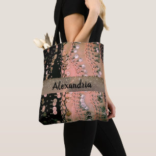  Pink Coral and Black Glitter Coins Personalised Tote Bag