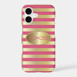 Pink Coral and Gold Stripes   Monogrammed