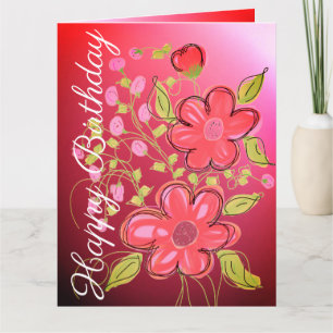 Pink Coral and Lime Floral Birthday Card