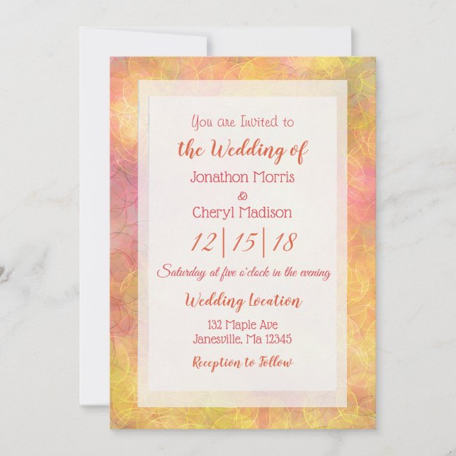 Pink, Coral and Orange Abstract Bubbles Wedding   Invitation (Front)