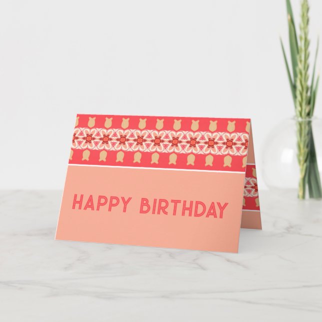 Pink Coral And Rusty Brown  Card (Front)