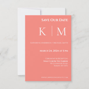 Pink Coral and White-Monogram-Wedding- Save The Date