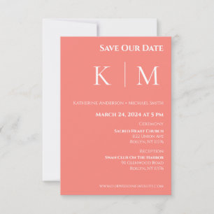 Pink Coral and White-Monogram-Wedding- Save The Date