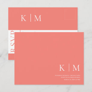 Pink Coral and White-RSVP-Wedding- Postcard