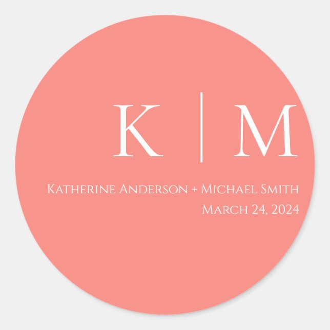 Pink Coral and White-Wedding- Classic Round Sticker (Front)