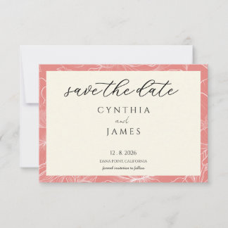 Pink Coral Botanical Minimalist Wedding Save The Date