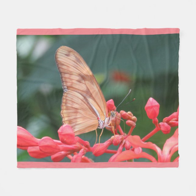 Pink Coral Butterfly Fleece Blanket (Front (Horizontal))