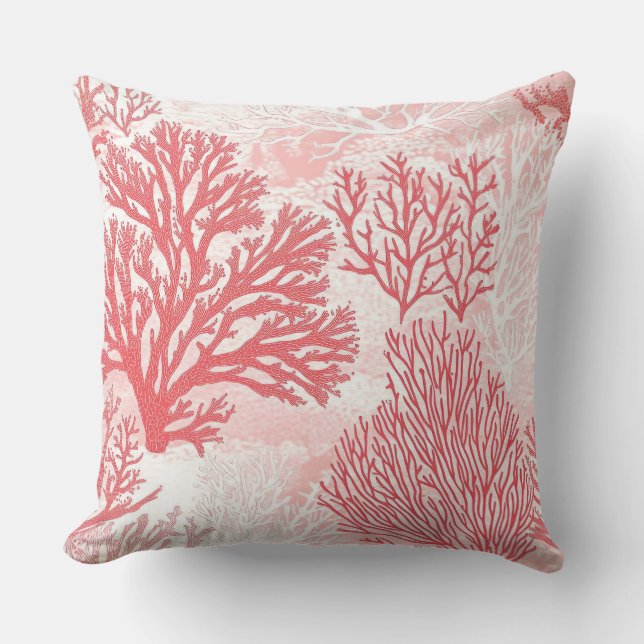 Pink Coral Decorative Pillow | Beach Throw Pillows (Front)