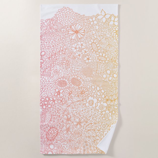Pink Coral Elegant Artist Illustrated Ombre Beach Towel (Front)