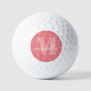 Pink Coral Elegant Modern Monogram Golf Balls