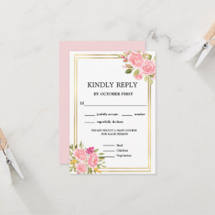Pink Coral Floral Meal Options RSVP Invitation