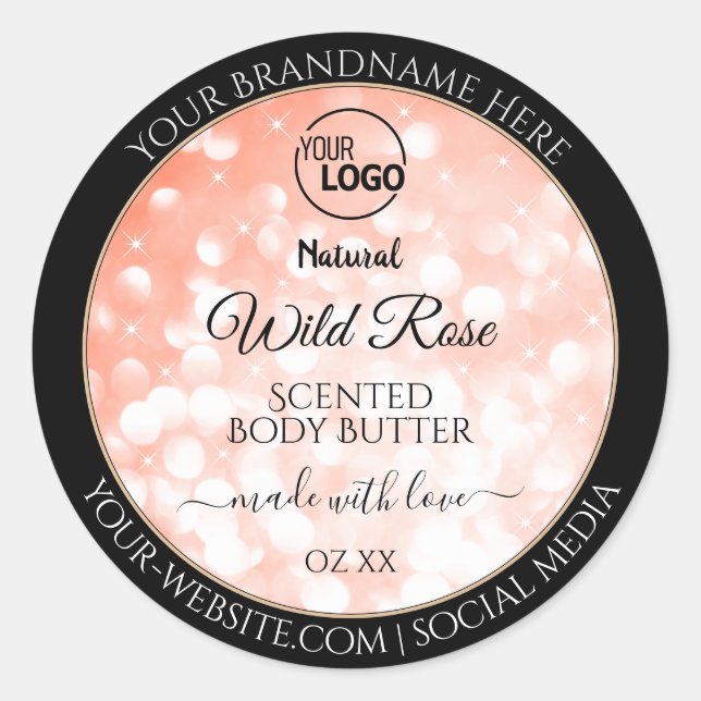 Pink Coral Glitter Logo Product Packaging Labels (Front)