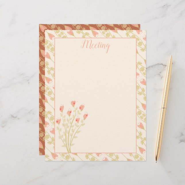 Pink Coral Heart Patterned Custom Letterhead (Front/Back In Situ)