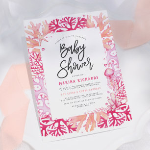 Pink Coral & Jellyfish Nautical Girl Baby Shower Invitation