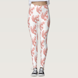 Pink coral light pastel sparkles white pattern leggings