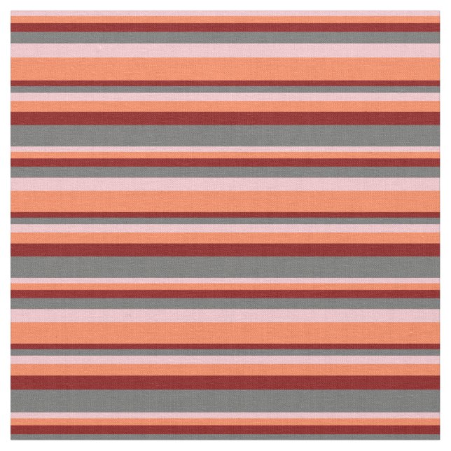 Pink, Coral, Maroon & Dim Grey Lines Pattern Fabric (Close Up)