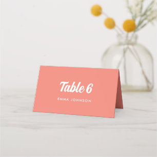 Pink Coral Minimalistic Script Wedding Place Card