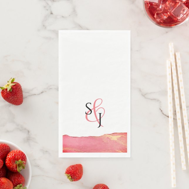 Pink Coral Monogrammed Wedding Napkin (Insitu)
