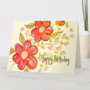 Pink Coral Orange Flowered Folded Birthday Card