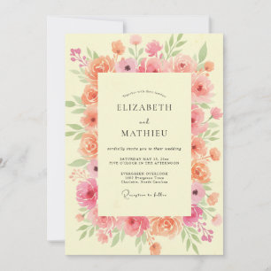 Pink Coral Peony Wedding Invitation
