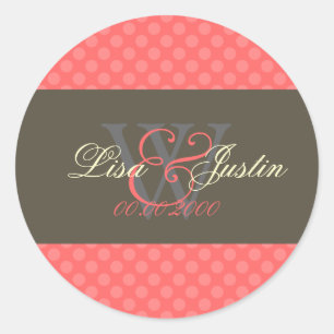 Pink Coral Polka Dots monogram stickers