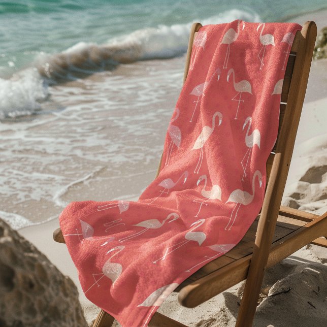 Pink Coral Red Flamingo Pattern Personalised Beach Towel (Creator Uploaded)