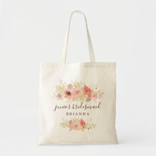 Pink Coral Rose Floral Junior Bridesmaid Tote Bag