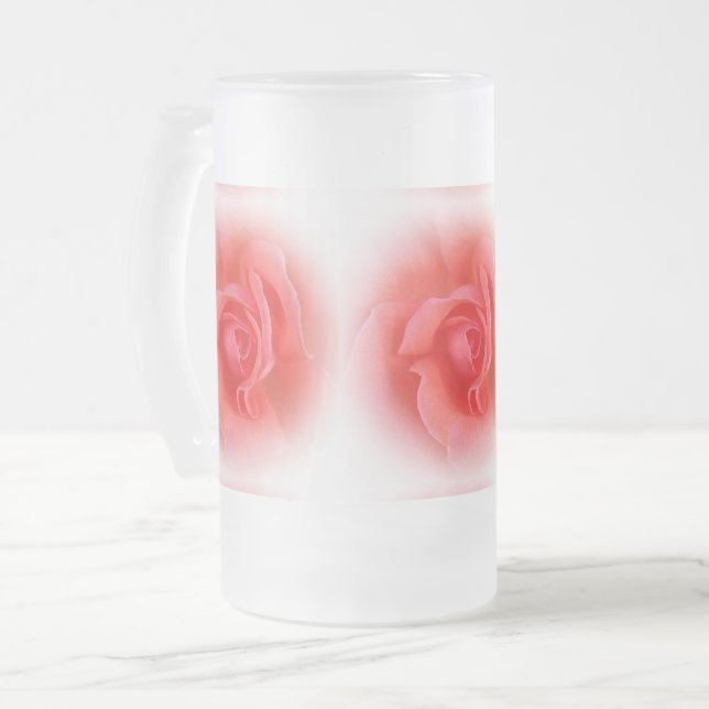 pink coral rose frosted glass beer mug (Front Left)