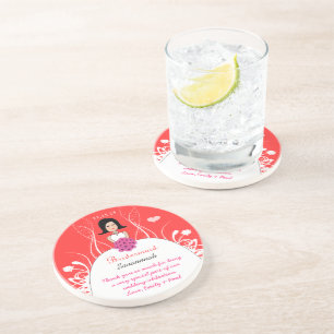 Pink & Coral Side Part Bridesmaid Gown Coaster