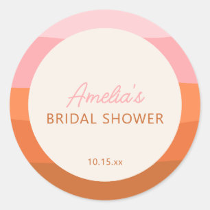 Pink Coral Terracotta Colour Block Bridal Shower Classic Round Sticker