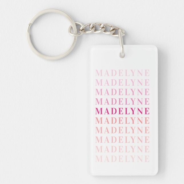 Pink Coral Typography Personalised Name Key Ring (Front)